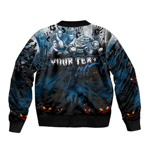 Step Into Horror Domain Blues Football Bomber Jacket Halloween Horror Movie Characters - Aussie Hoodie