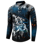 Step Into Horror Domain Blues Football Button Sweatshirt Halloween Horror Movie Characters - Aussie Hoodie