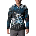 Step Into Horror Domain Blues Football Button Sweatshirt Halloween Horror Movie Characters - Aussie Hoodie