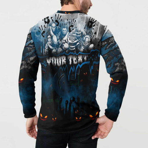 Step Into Horror Domain Blues Football Button Sweatshirt Halloween Horror Movie Characters - Aussie Hoodie
