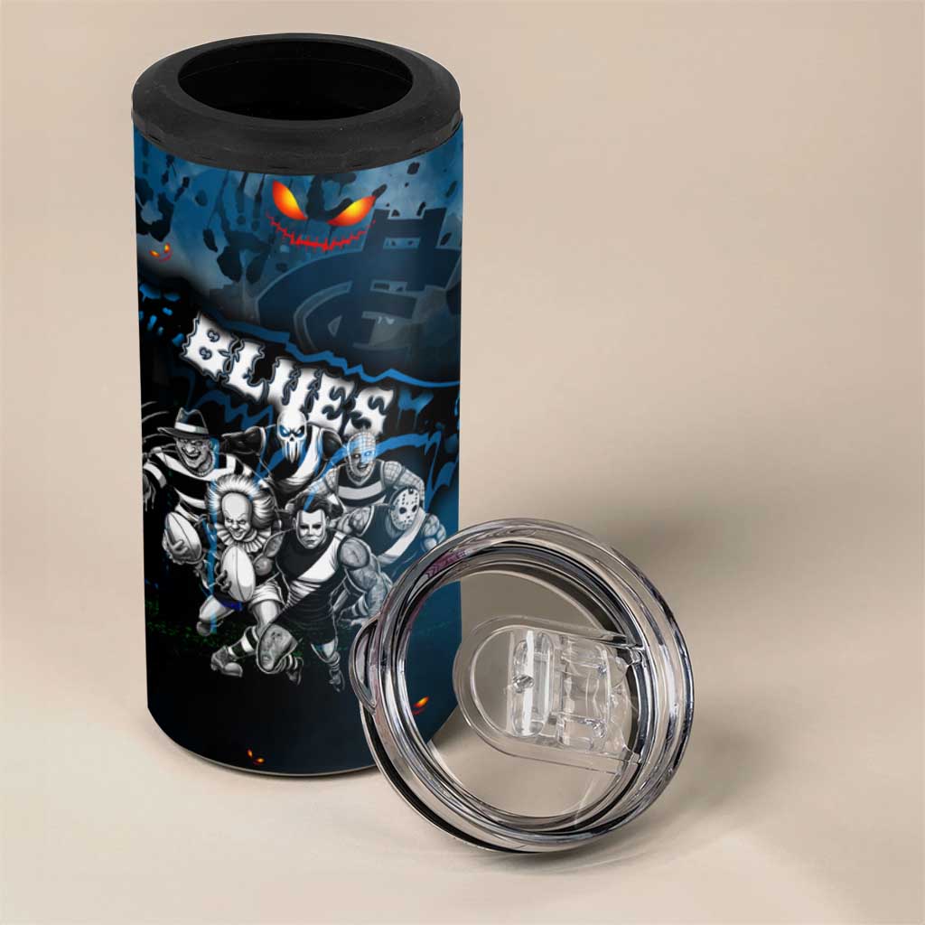 Step Into Horror Domain Blues Football 4 in 1 Can Cooler Tumbler Halloween Horror Movie Characters - Aussie Hoodie