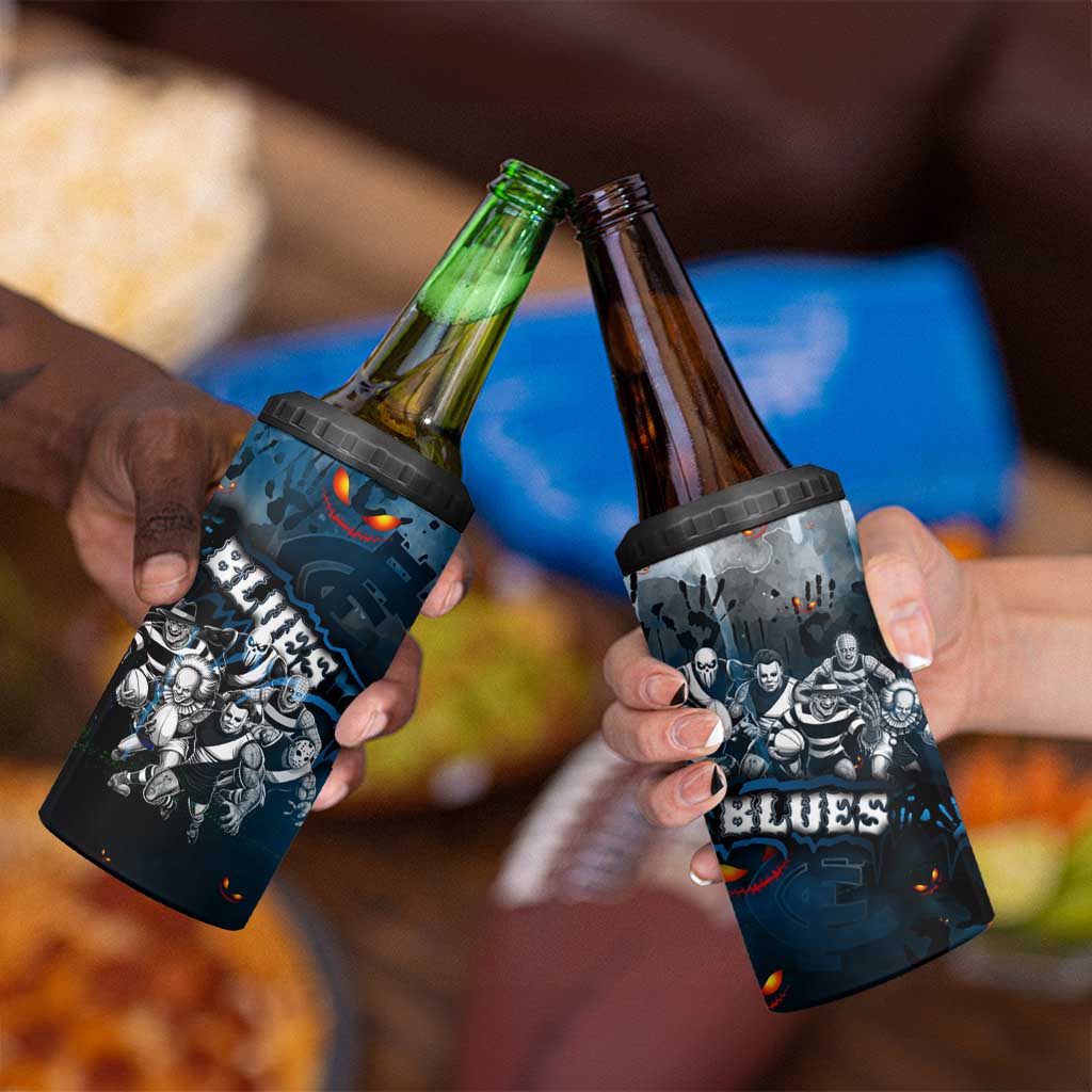 Step Into Horror Domain Blues Football 4 in 1 Can Cooler Tumbler Halloween Horror Movie Characters - Aussie Hoodie
