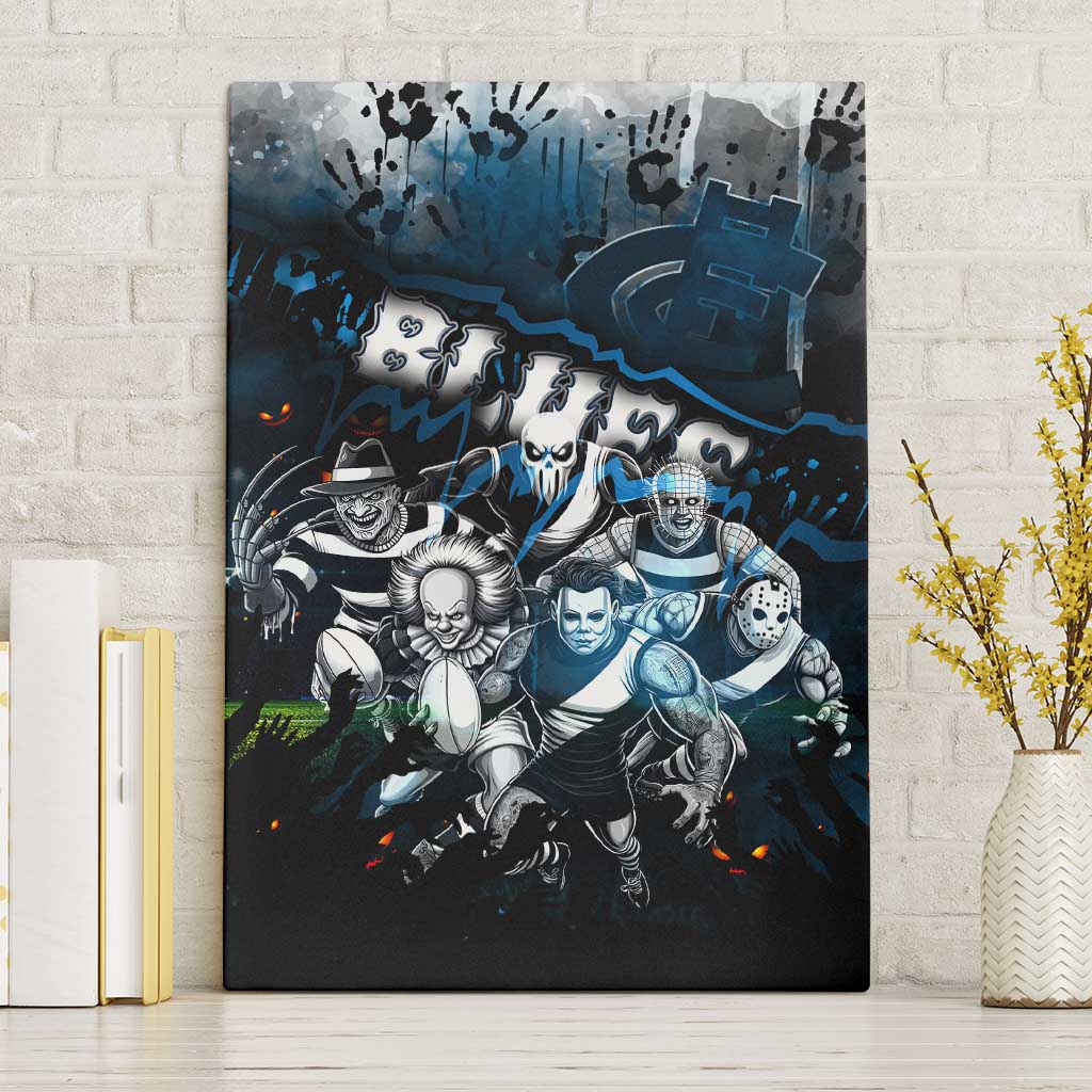 Step Into Horror Domain Blues Football Canvas Wall Art Halloween Horror Movie Characters - Aussie Hoodie