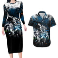 Step Into Horror Domain Blues Football Couples Matching Long Sleeve Bodycon Dress and Hawaiian Shirt Halloween Horror Movie Characters - Aussie Hoodie