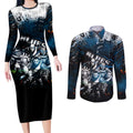 Step Into Horror Domain Blues Football Couples Matching Long Sleeve Bodycon Dress and Long Sleeve Button Shirt Halloween Horror Movie Characters - Aussie Hoodie
