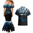 Step Into Horror Domain Blues Football Couples Matching Mermaid Dress and Hawaiian Shirt Halloween Horror Movie Characters - Aussie Hoodie
