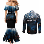 Step Into Horror Domain Blues Football Couples Matching Mermaid Dress and Long Sleeve Button Shirt Halloween Horror Movie Characters - Aussie Hoodie