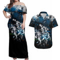 Step Into Horror Domain Blues Football Couples Matching Off Shoulder Maxi Dress and Hawaiian Shirt Halloween Horror Movie Characters - Aussie Hoodie