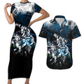 Step Into Horror Domain Blues Football Couples Matching Short Sleeve Bodycon Dress and Hawaiian Shirt Halloween Horror Movie Characters - Aussie Hoodie