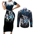 Step Into Horror Domain Blues Football Couples Matching Short Sleeve Bodycon Dress and Long Sleeve Button Shirt Halloween Horror Movie Characters - Aussie Hoodie