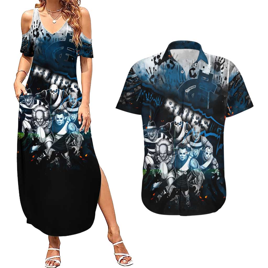 Step Into Horror Domain Blues Football Couples Matching Summer Maxi Dress and Hawaiian Shirt Halloween Horror Movie Characters - Aussie Hoodie