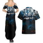 Step Into Horror Domain Blues Football Couples Matching Summer Maxi Dress and Hawaiian Shirt Halloween Horror Movie Characters - Aussie Hoodie