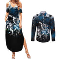 Step Into Horror Domain Blues Football Couples Matching Summer Maxi Dress and Long Sleeve Button Shirt Halloween Horror Movie Characters - Aussie Hoodie