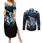 Step Into Horror Domain Blues Football Couples Matching Summer Maxi Dress and Long Sleeve Button Shirt Halloween Horror Movie Characters - Aussie Hoodie