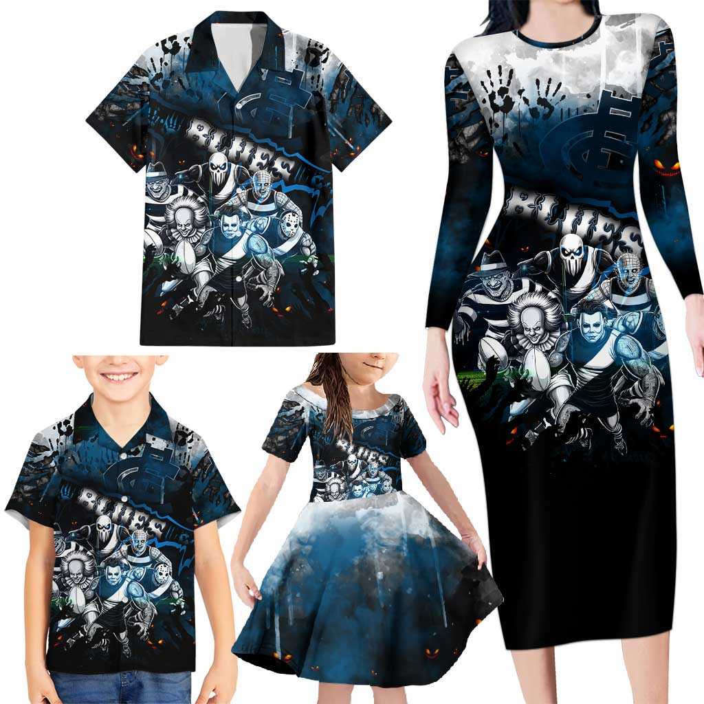 Step Into Horror Domain Blues Football Family Matching Long Sleeve Bodycon Dress and Hawaiian Shirt Halloween Horror Movie Characters - Aussie Hoodie