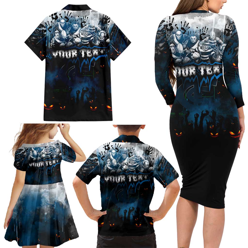 Step Into Horror Domain Blues Football Family Matching Long Sleeve Bodycon Dress and Hawaiian Shirt Halloween Horror Movie Characters - Aussie Hoodie