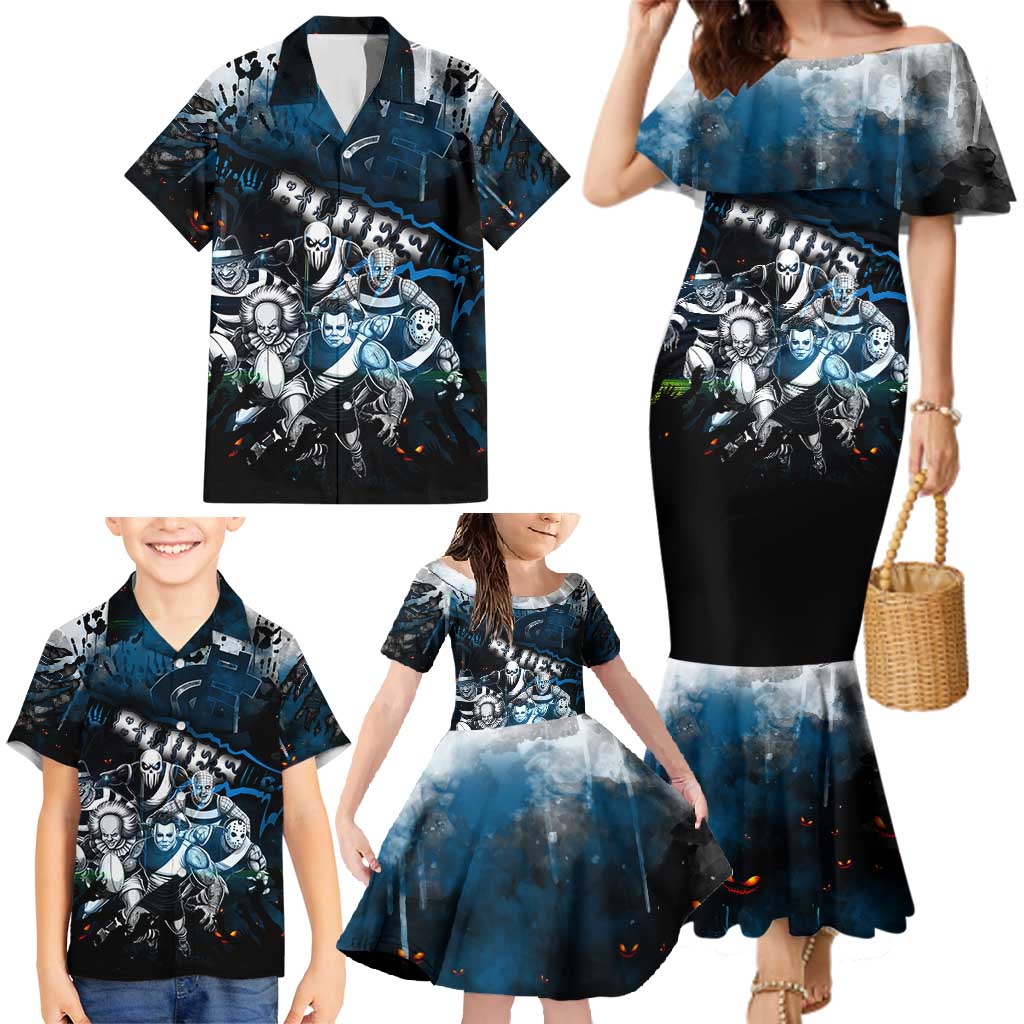 Step Into Horror Domain Blues Football Family Matching Mermaid Dress and Hawaiian Shirt Halloween Horror Movie Characters - Aussie Hoodie