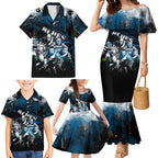 Step Into Horror Domain Blues Football Family Matching Mermaid Dress and Hawaiian Shirt Halloween Horror Movie Characters - Aussie Hoodie