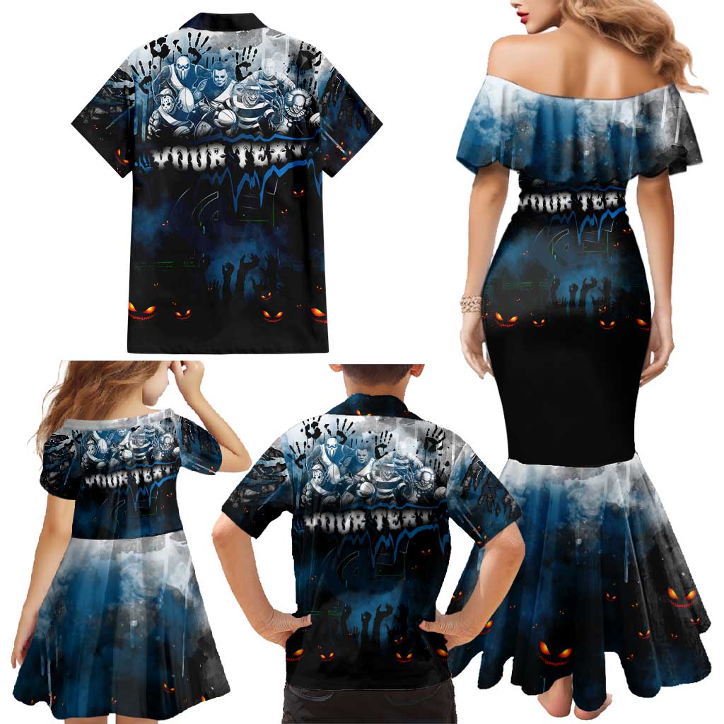 Step Into Horror Domain Blues Football Family Matching Mermaid Dress and Hawaiian Shirt Halloween Horror Movie Characters - Aussie Hoodie