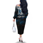 Step Into Horror Domain Blues Football Family Matching Off The Shoulder Long Sleeve Dress and Hawaiian Shirt Halloween Horror Movie Characters - Aussie Hoodie