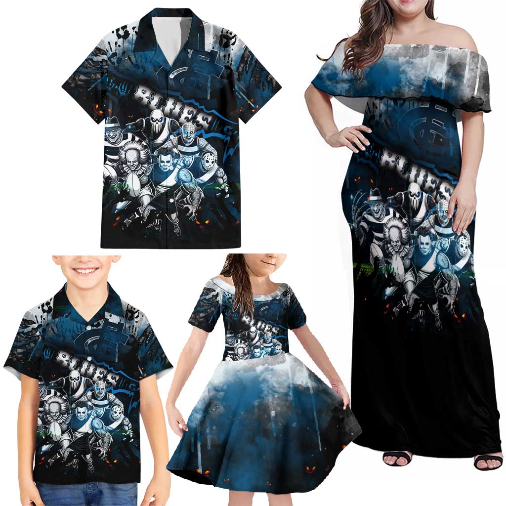 Step Into Horror Domain Blues Football Family Matching Off Shoulder Maxi Dress and Hawaiian Shirt Halloween Horror Movie Characters - Aussie Hoodie