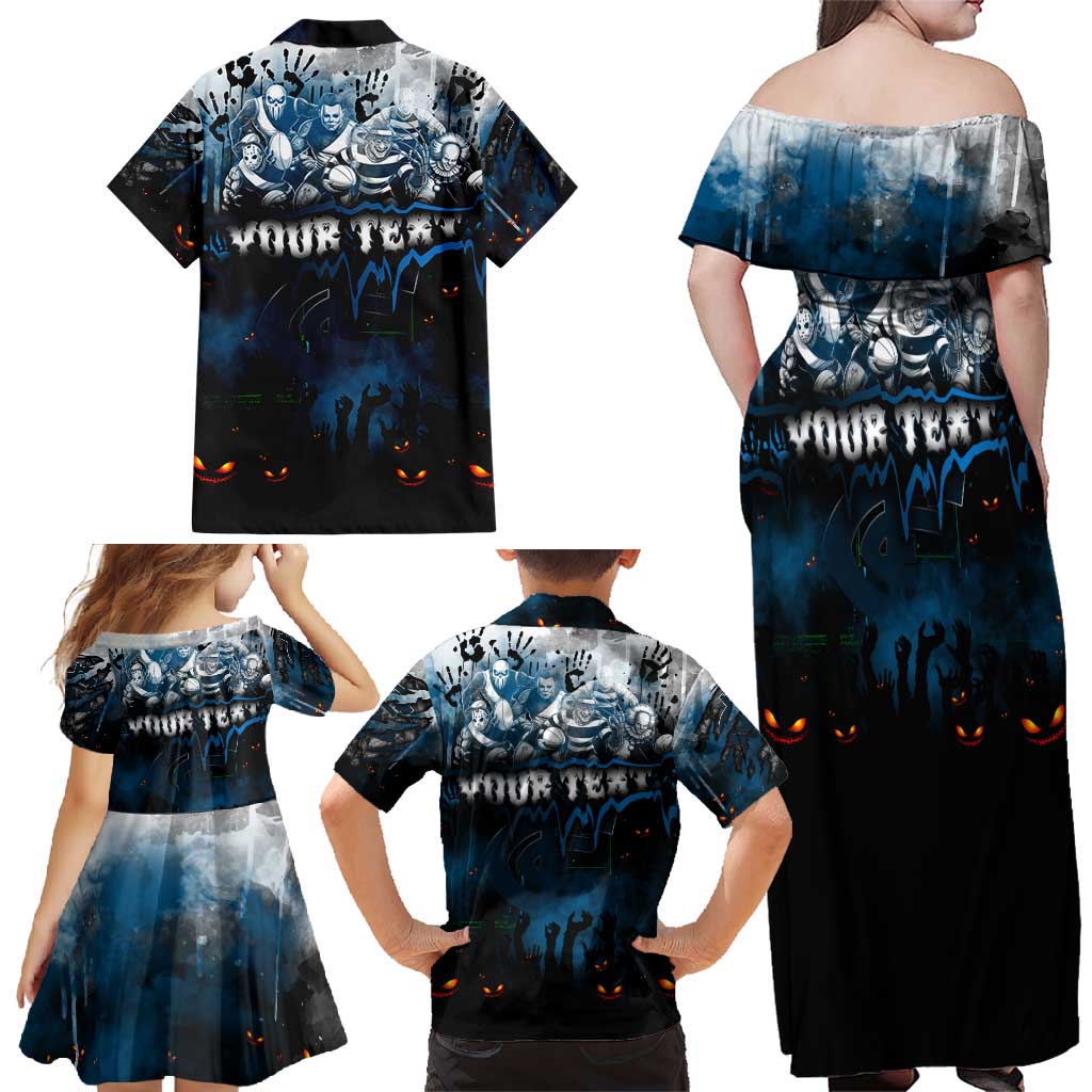 Step Into Horror Domain Blues Football Family Matching Off Shoulder Maxi Dress and Hawaiian Shirt Halloween Horror Movie Characters - Aussie Hoodie
