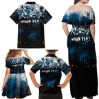 Step Into Horror Domain Blues Football Family Matching Off Shoulder Maxi Dress and Hawaiian Shirt Halloween Horror Movie Characters - Aussie Hoodie