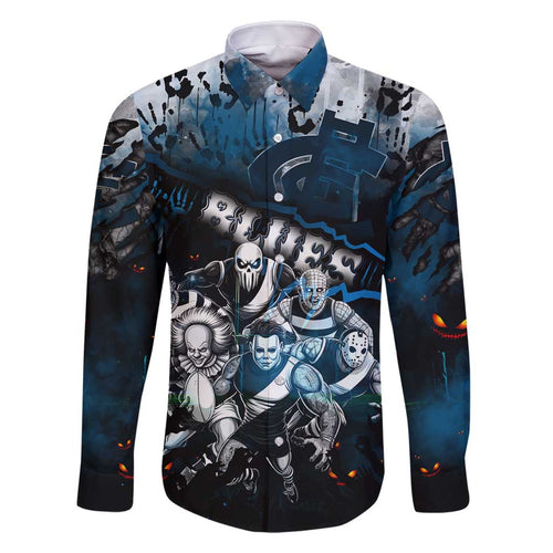 Step Into Horror Domain Blues Football Family Matching Off Shoulder Maxi Dress and Hawaiian Shirt Halloween Horror Movie Characters - Aussie Hoodie