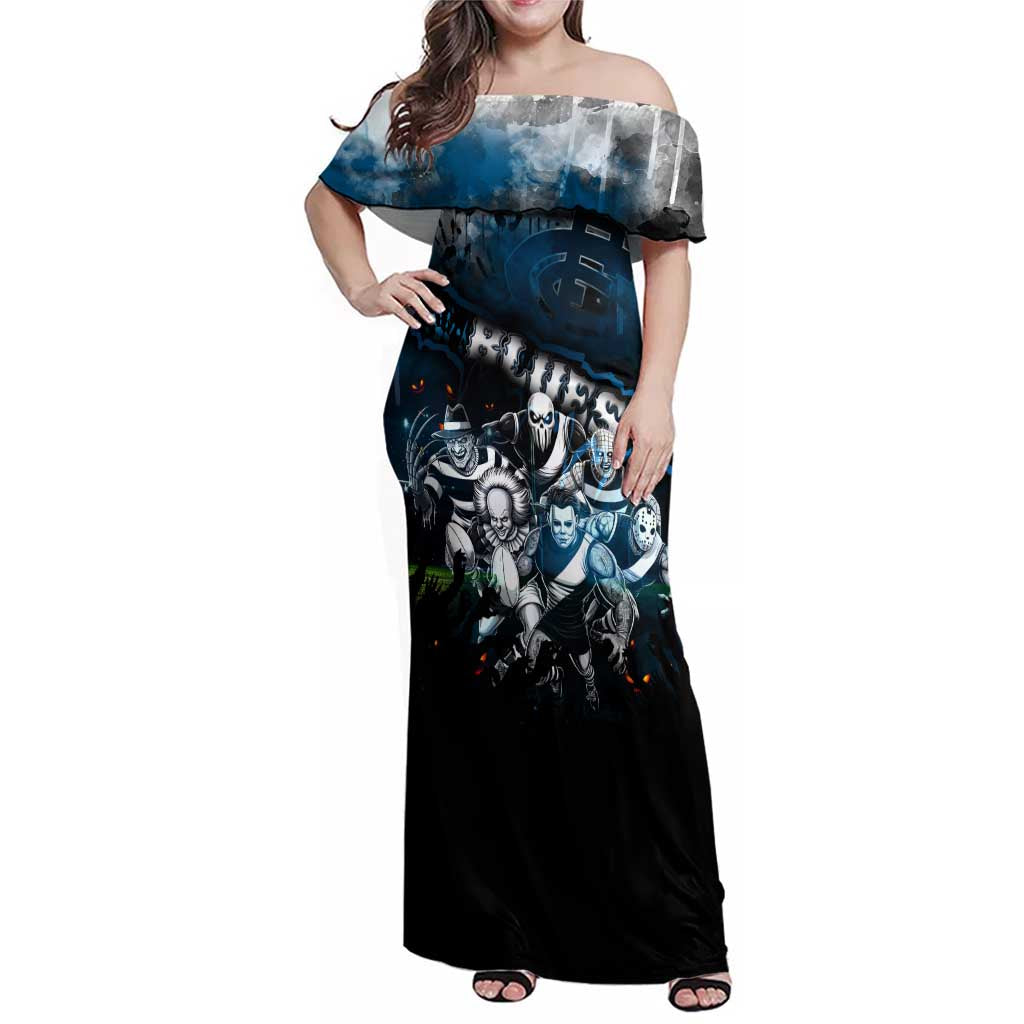Step Into Horror Domain Blues Football Family Matching Off Shoulder Maxi Dress and Hawaiian Shirt Halloween Horror Movie Characters - Aussie Hoodie