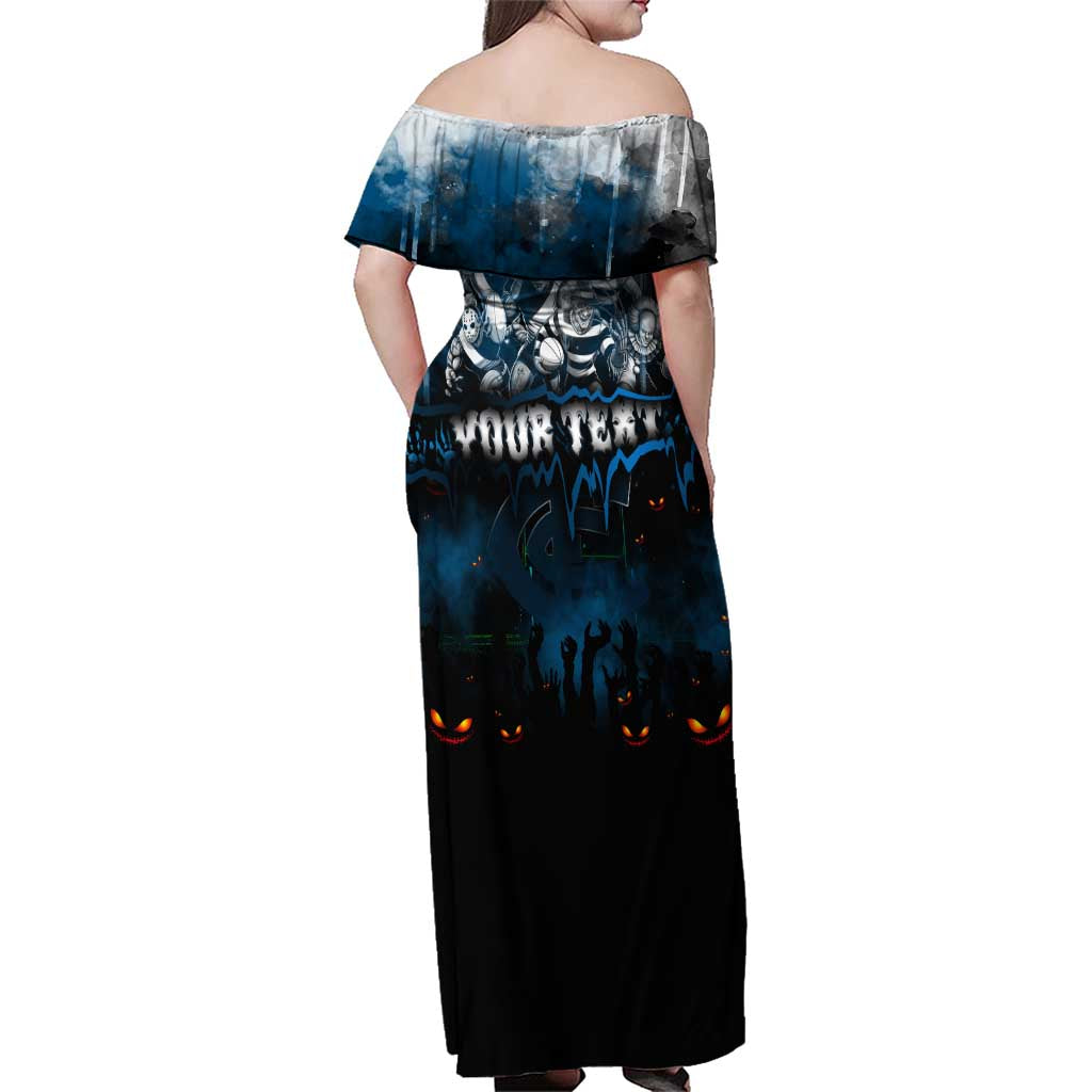 Step Into Horror Domain Blues Football Family Matching Off Shoulder Maxi Dress and Hawaiian Shirt Halloween Horror Movie Characters - Aussie Hoodie