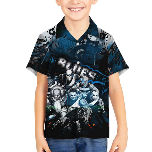 Step Into Horror Domain Blues Football Family Matching Off Shoulder Maxi Dress and Hawaiian Shirt Halloween Horror Movie Characters - Aussie Hoodie