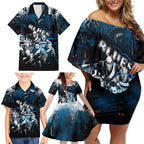 Step Into Horror Domain Blues Football Family Matching Off Shoulder Short Dress and Hawaiian Shirt Halloween Horror Movie Characters - Aussie Hoodie
