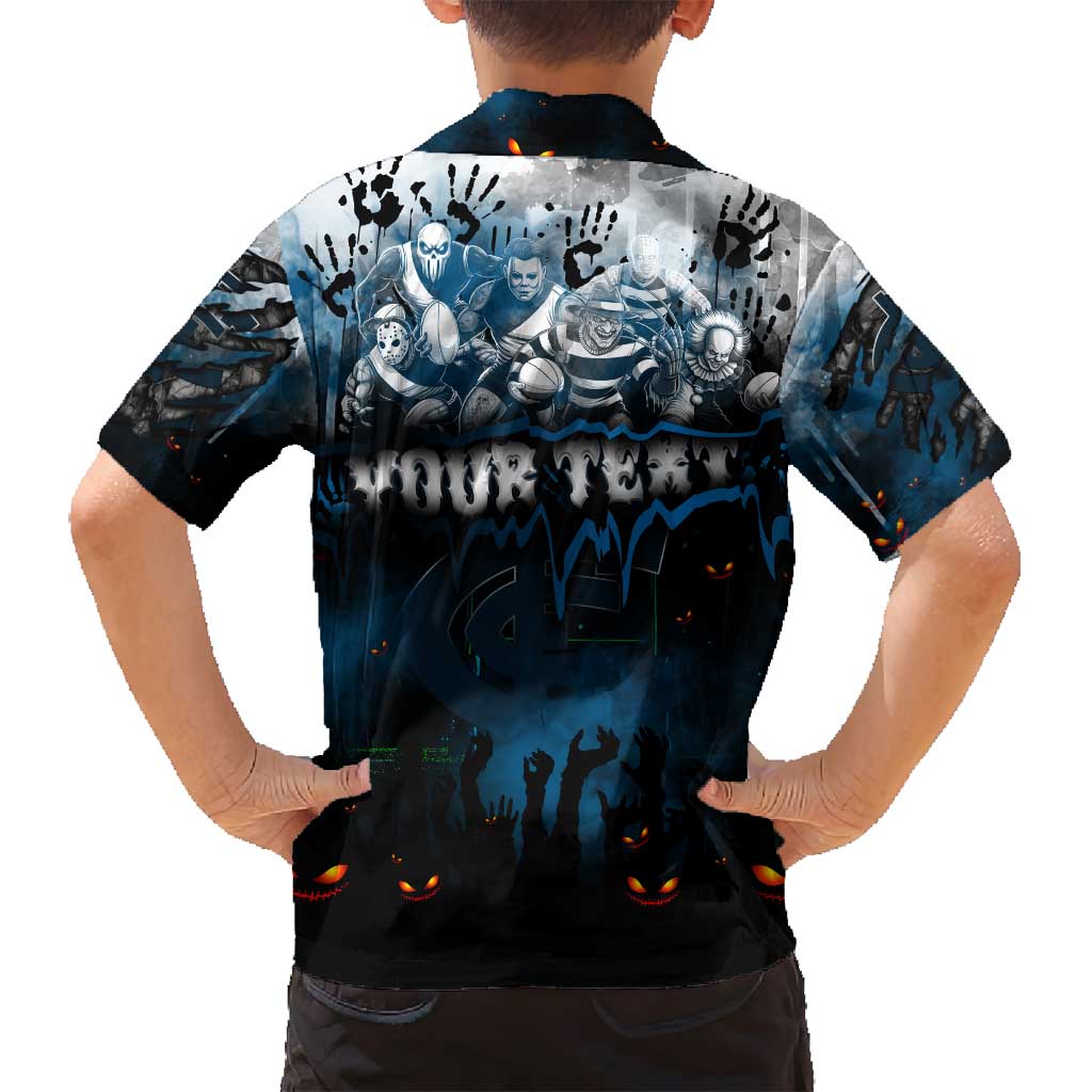 Step Into Horror Domain Blues Football Family Matching Off Shoulder Short Dress and Hawaiian Shirt Halloween Horror Movie Characters - Aussie Hoodie