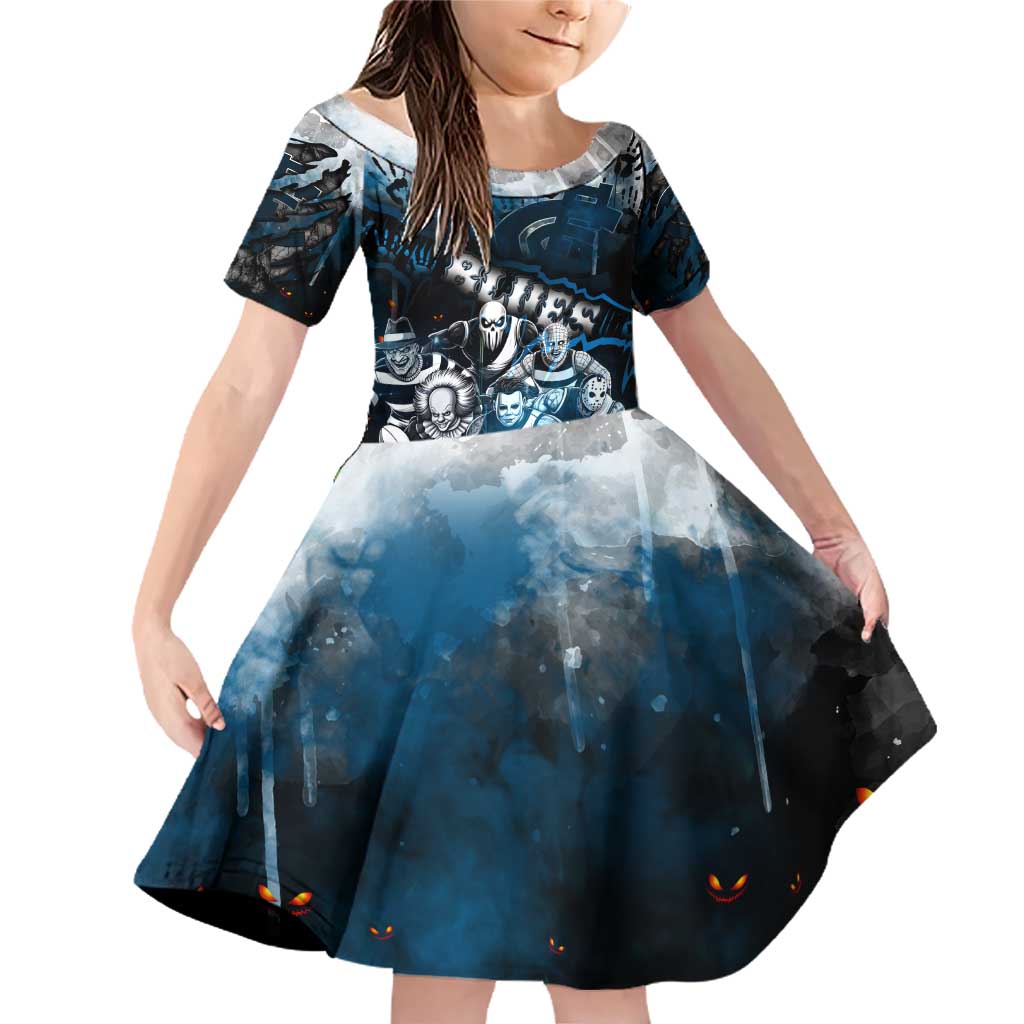 Step Into Horror Domain Blues Football Family Matching Off Shoulder Short Dress and Hawaiian Shirt Halloween Horror Movie Characters - Aussie Hoodie