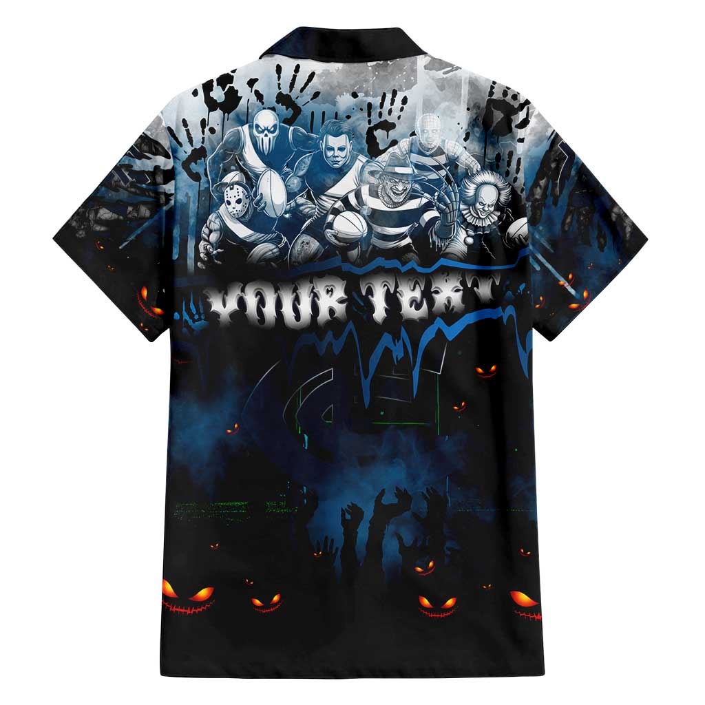 Step Into Horror Domain Blues Football Family Matching Off Shoulder Short Dress and Hawaiian Shirt Halloween Horror Movie Characters - Aussie Hoodie