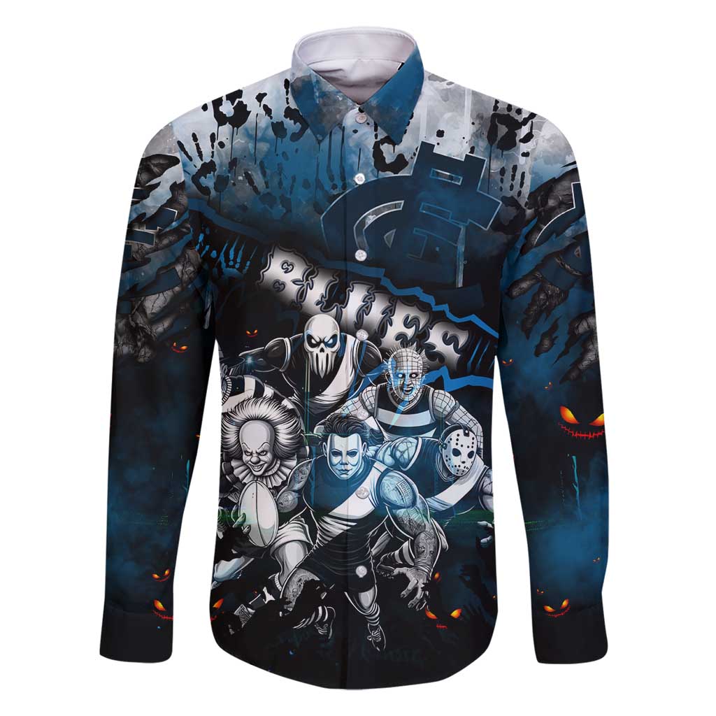 Step Into Horror Domain Blues Football Family Matching Off Shoulder Short Dress and Hawaiian Shirt Halloween Horror Movie Characters - Aussie Hoodie