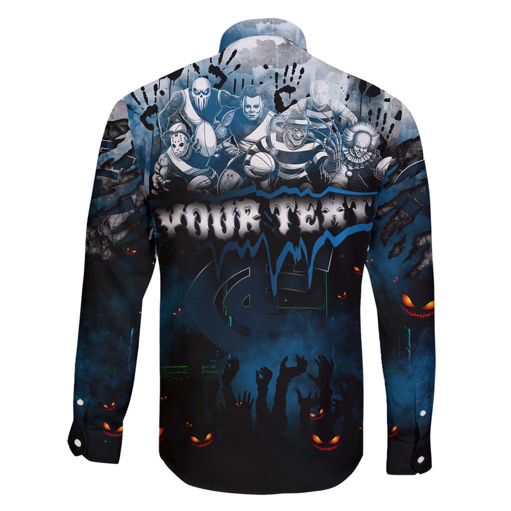 Step Into Horror Domain Blues Football Family Matching Off Shoulder Short Dress and Hawaiian Shirt Halloween Horror Movie Characters - Aussie Hoodie