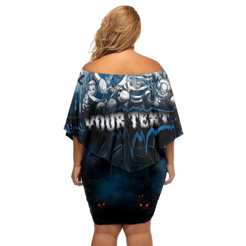 Step Into Horror Domain Blues Football Family Matching Off Shoulder Short Dress and Hawaiian Shirt Halloween Horror Movie Characters - Aussie Hoodie