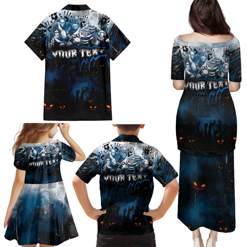 Step Into Horror Domain Blues Football Family Matching Puletasi and Hawaiian Shirt Halloween Horror Movie Characters - Aussie Hoodie