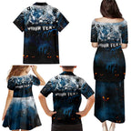 Step Into Horror Domain Blues Football Family Matching Puletasi and Hawaiian Shirt Halloween Horror Movie Characters - Aussie Hoodie