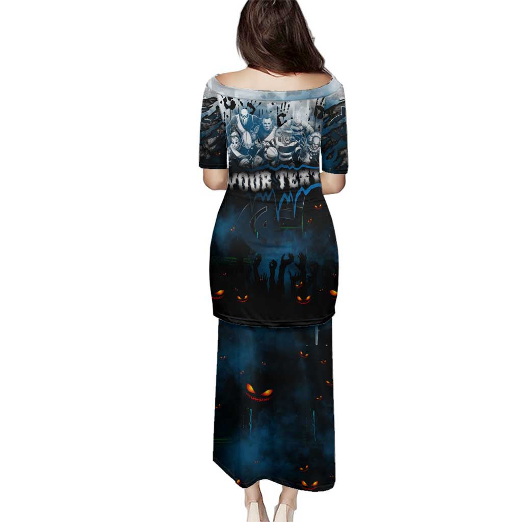 Step Into Horror Domain Blues Football Family Matching Puletasi and Hawaiian Shirt Halloween Horror Movie Characters - Aussie Hoodie