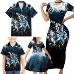 Step Into Horror Domain Blues Football Family Matching Short Sleeve Bodycon Dress and Hawaiian Shirt Halloween Horror Movie Characters - Aussie Hoodie