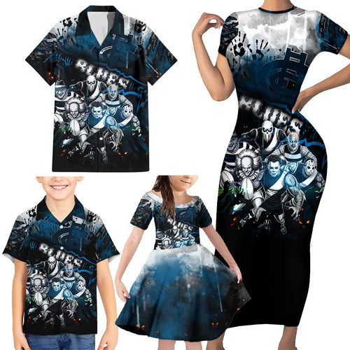 Step Into Horror Domain Blues Football Family Matching Short Sleeve Bodycon Dress and Hawaiian Shirt Halloween Horror Movie Characters - Aussie Hoodie
