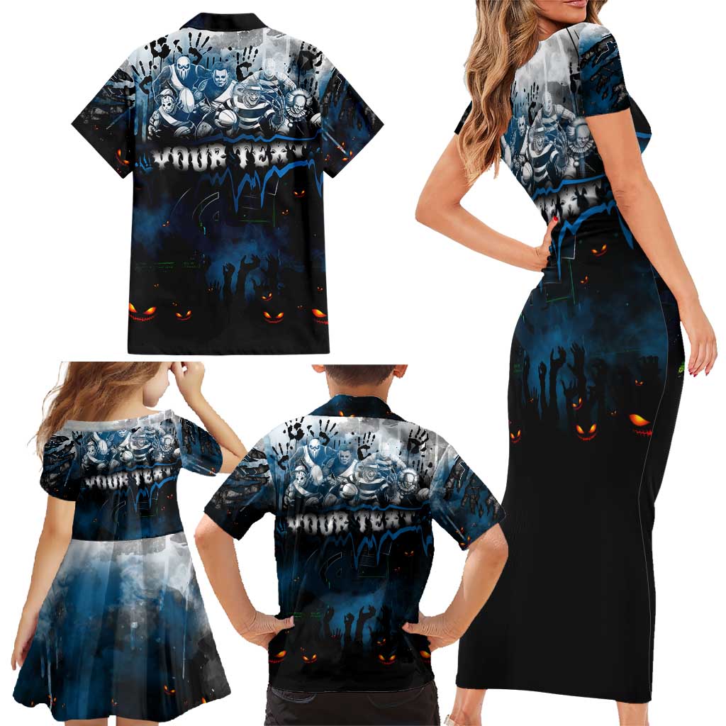 Step Into Horror Domain Blues Football Family Matching Short Sleeve Bodycon Dress and Hawaiian Shirt Halloween Horror Movie Characters - Aussie Hoodie