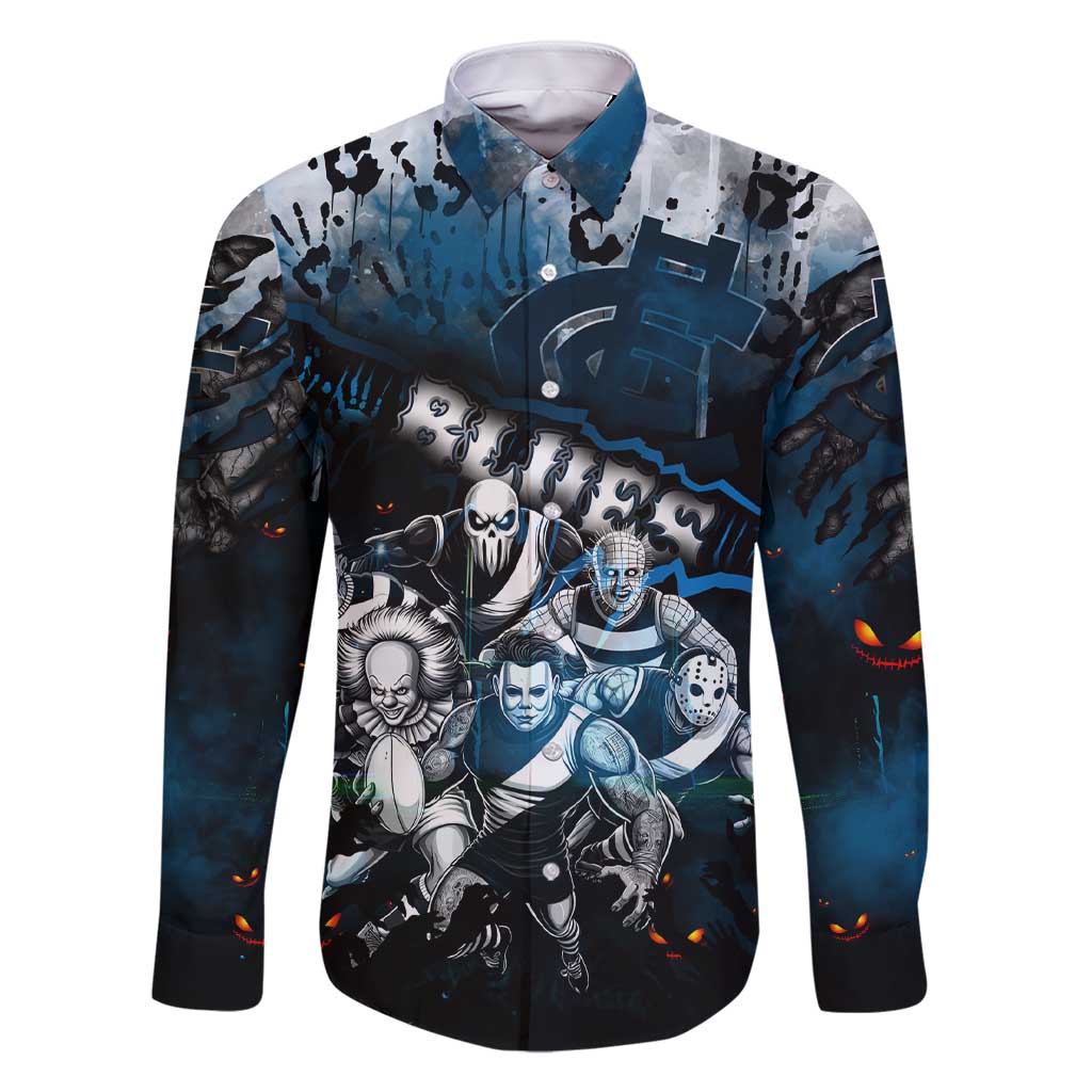 Step Into Horror Domain Blues Football Family Matching Short Sleeve Bodycon Dress and Hawaiian Shirt Halloween Horror Movie Characters - Aussie Hoodie
