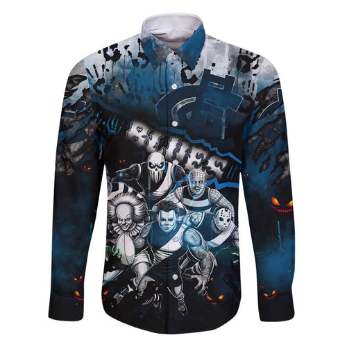 Step Into Horror Domain Blues Football Family Matching Short Sleeve Bodycon Dress and Hawaiian Shirt Halloween Horror Movie Characters - Aussie Hoodie