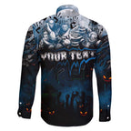 Step Into Horror Domain Blues Football Family Matching Short Sleeve Bodycon Dress and Hawaiian Shirt Halloween Horror Movie Characters - Aussie Hoodie