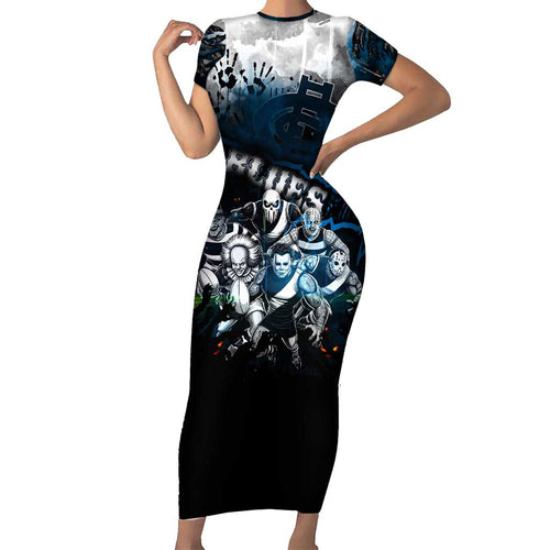 Step Into Horror Domain Blues Football Family Matching Short Sleeve Bodycon Dress and Hawaiian Shirt Halloween Horror Movie Characters - Aussie Hoodie