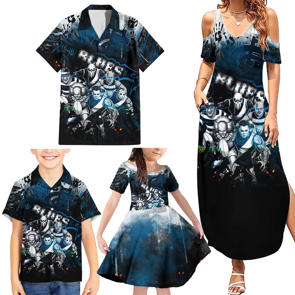 Step Into Horror Domain Blues Football Family Matching Summer Maxi Dress and Hawaiian Shirt Halloween Horror Movie Characters - Aussie Hoodie