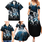 Step Into Horror Domain Blues Football Family Matching Summer Maxi Dress and Hawaiian Shirt Halloween Horror Movie Characters - Aussie Hoodie